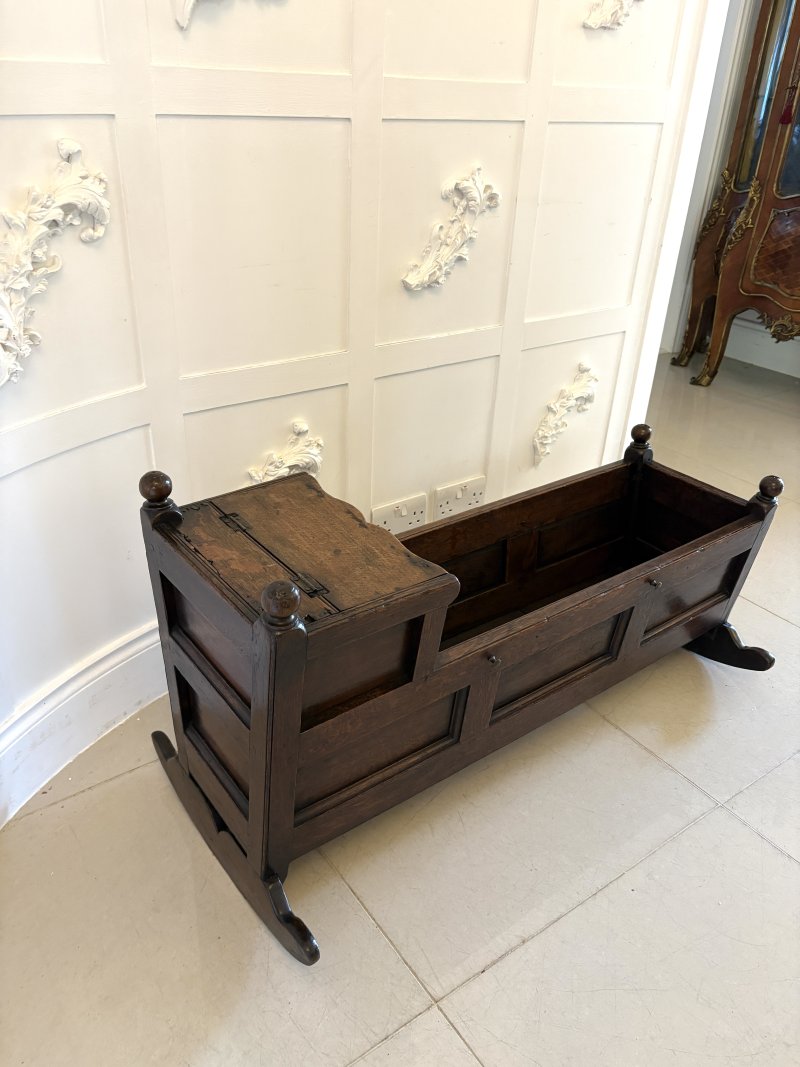 Antique William and Mary Quality Oak Panelled Rocking Crib